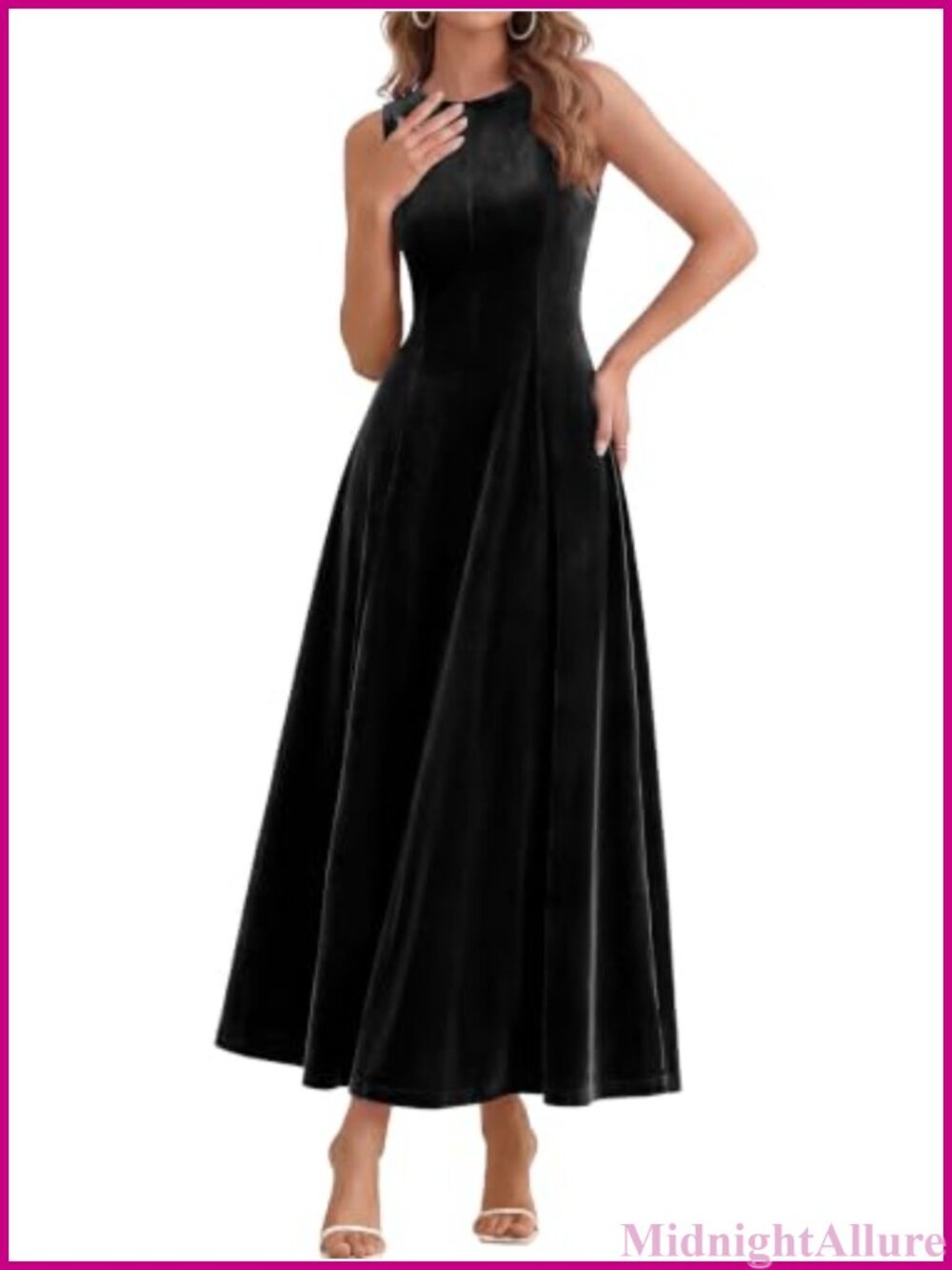Velvet Sleeveless Crewneck A-Line Maxi Wedding Guest Cocktail Dress
